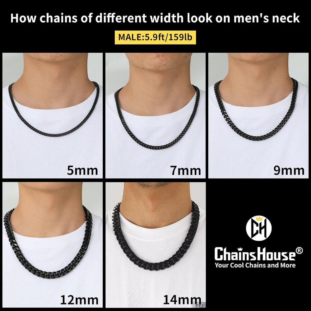 Men's Black 7mm Width Steel 18K Gold Plated Durable Hip Hop Cuban Chain Jewelry - Picture 5 of 7
